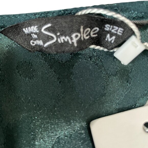 Simplee Green Satin Wrap Dress Medium Leopard Print Midi Tie Waist Elegant - Picture 4 of 14